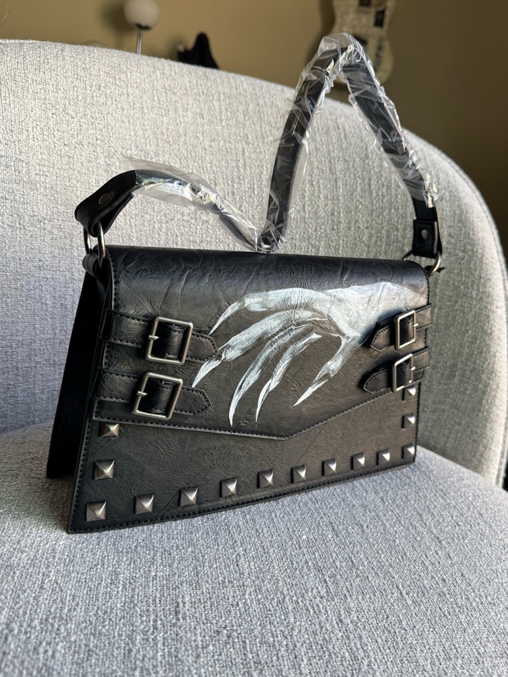 Black Hand-Painted Nosferatu Hand Shoulder Bag - Picture 2 of 5